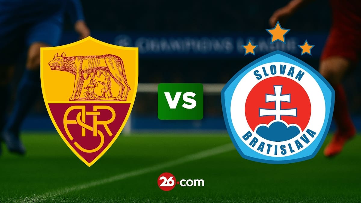 Portada con los escudos de AS Roma vs Slovan Bratislava
