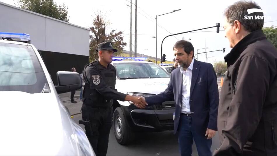 Fernando Moreira en la presentación de nuevos policías en San Martín. Foto: Captura de video.