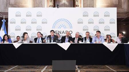 Reunión de la Comisión de Presupuesto y Hacienda en el Salón Azul del Senado de la Nación.