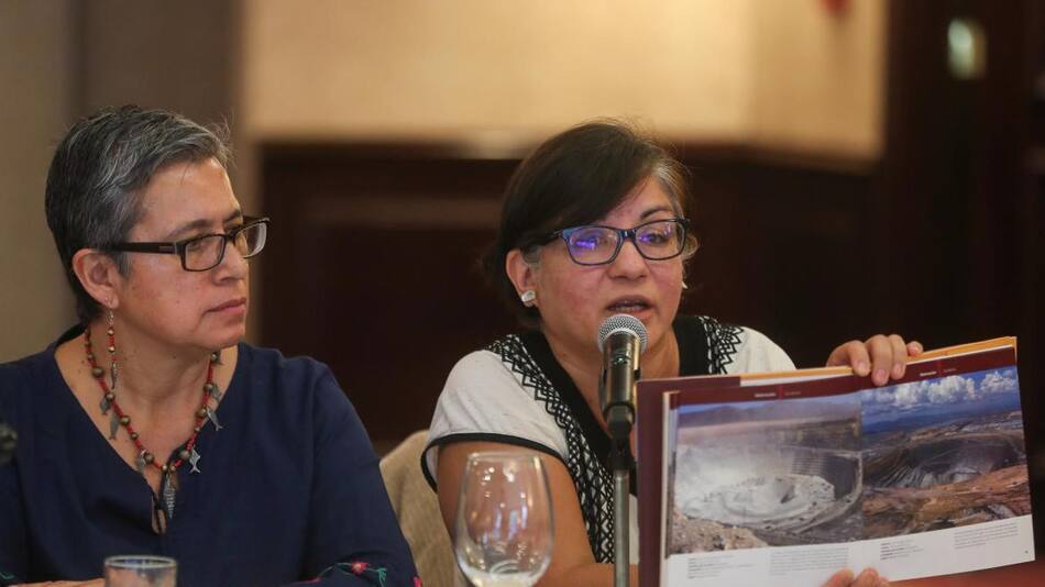 Cecilia Navarro (d), y la representante de la Fundación Heinrich Böll, Dolores Rojas, durante una rueda de prensa en Ciudad de México. EFE