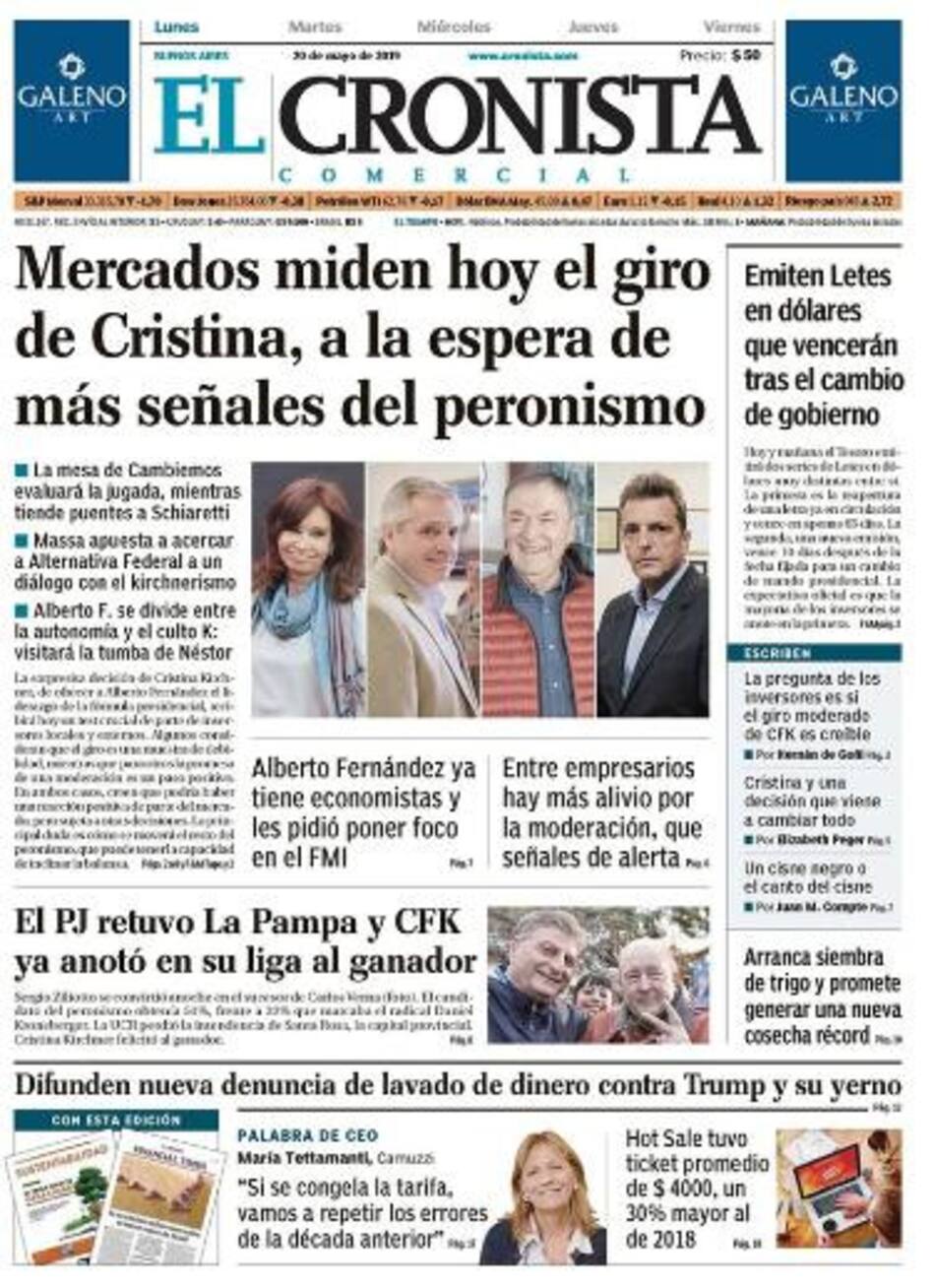 Tapas de diarios - El Cronista lunes 20-05-19