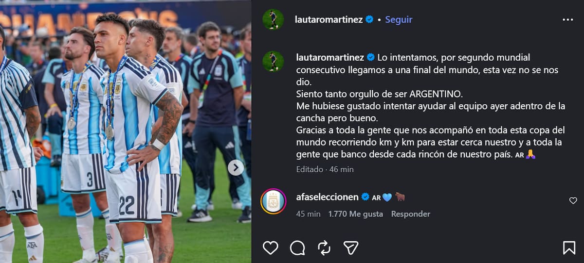 Lautaro Martínez tras la final del Mundial 2026.