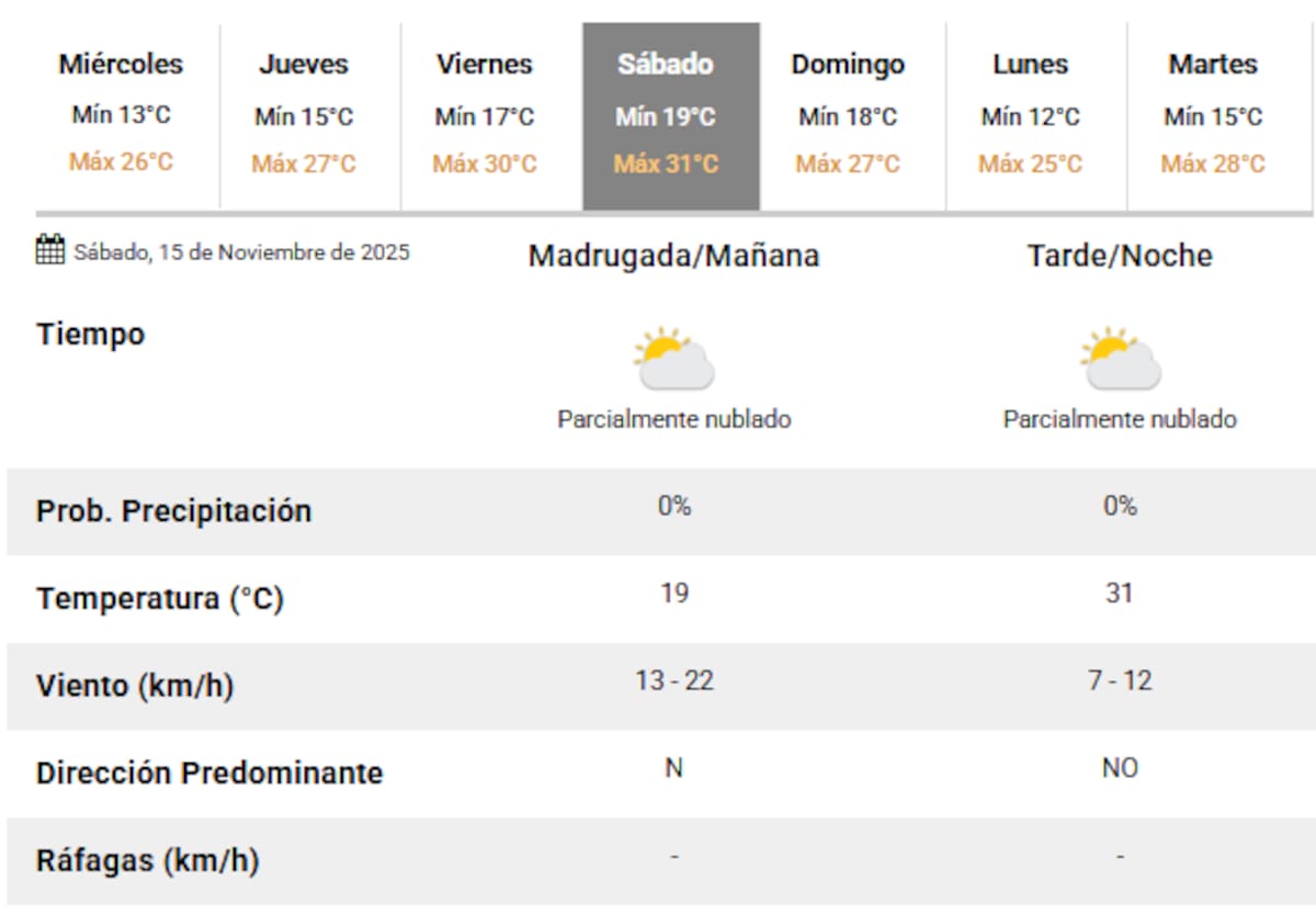 El sábado 15 de noviembre será el día más caluroso de la semana en Buenos Aires.