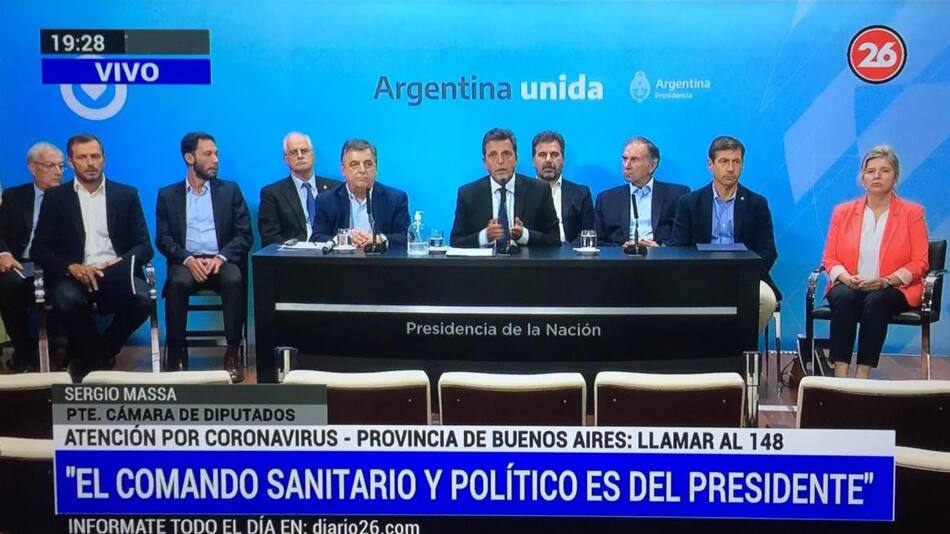 Sergio Massa junto a jefes de bloques por coronavirus, CANAL 26