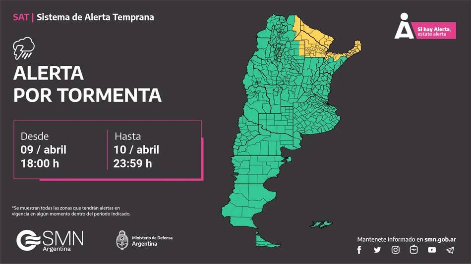 Alerta por tormenta. Foto: SMN.