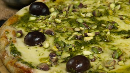 Pizza de Pistacho en "Los Maestros".