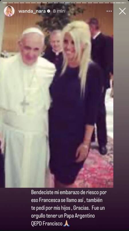 La historia de Wanda Nara dedicada al papa Francisco. Foto: Instagram.