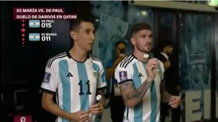 Juego de dardos entre De Paul y Di María en el Mundial de Qatar. Foto: NA.