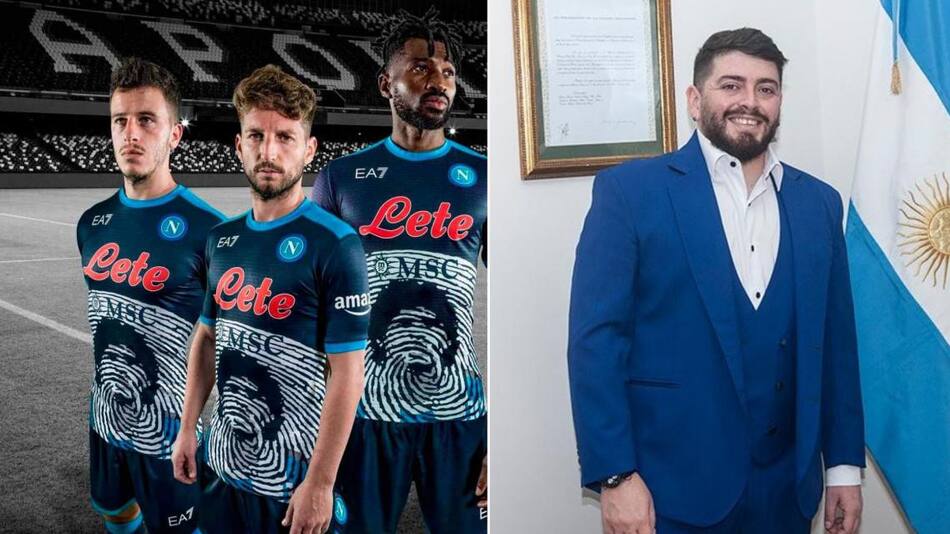 Camiseta del Napoli en homenaje a Maradona y Diego Maradona Jr