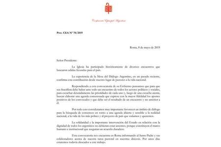 Carta de Iglesia a Mauricio Macri - Acuerdo Nacional