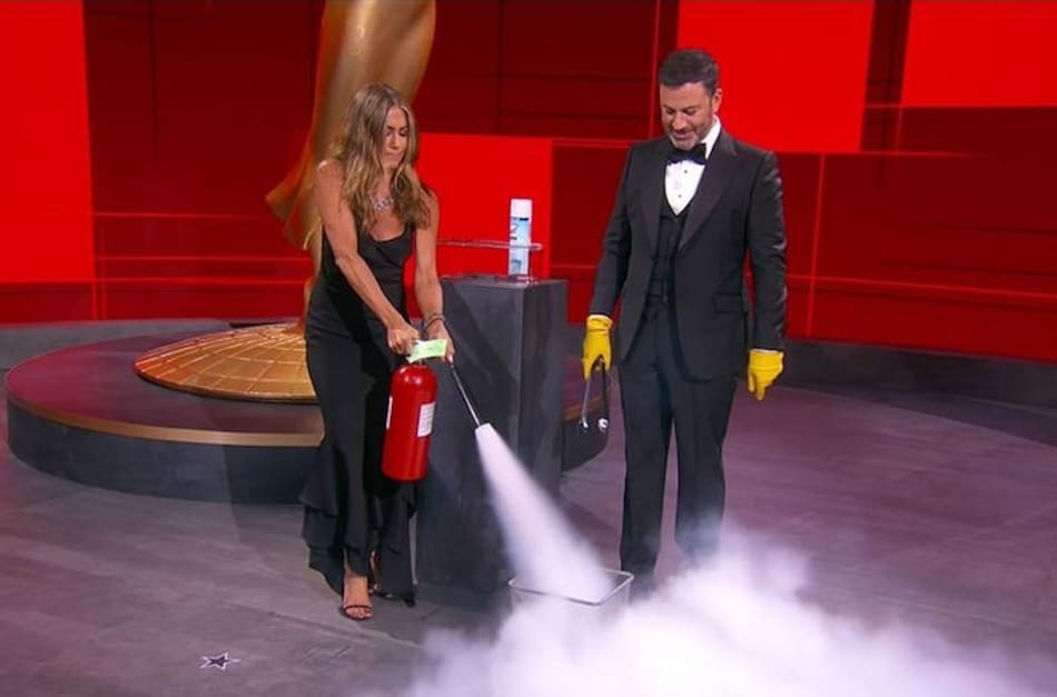 Premios Emmy 2020, Jennifer Aniston y Jimmy Kimmel, Foto EMMY
