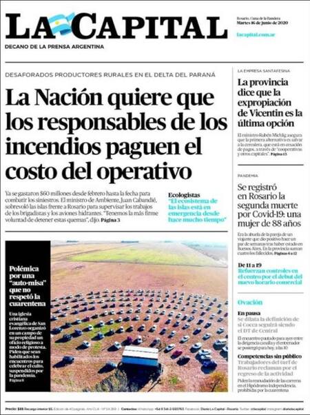 Tapas de diarios, La Capital, martes 16 de junio de 2020