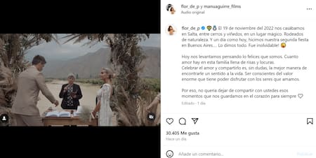 El posteo sobre su casamiento. Foto: Instagram.