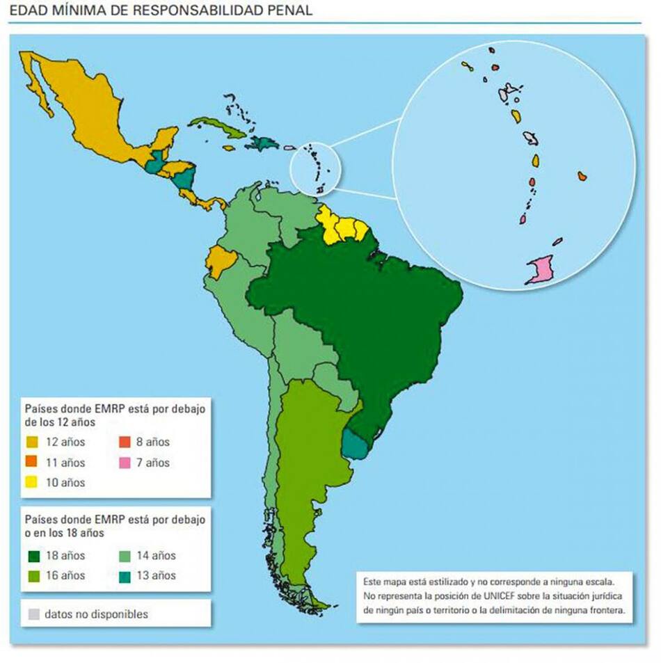 Edad de imputablidad - Mapa de Sudamérica
