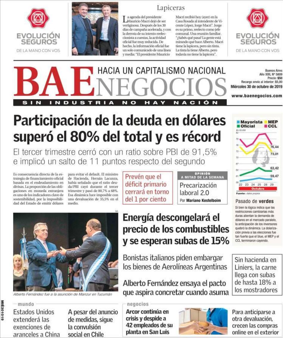 Tapas de diarios, BAE miércoles 30-10-19