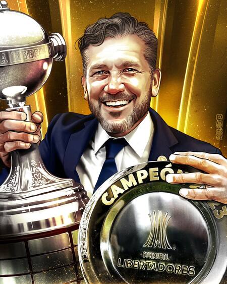 Alejandro Domínguez con el plato de campeón de la Copa Libertadores. Foto: X @agdws.