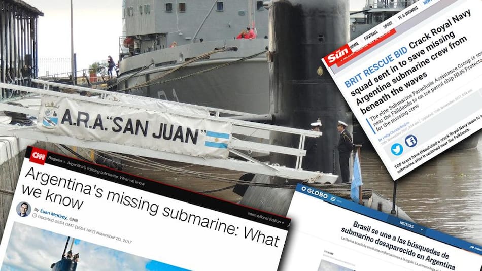 Búsqueda del ARA San Juan en portada de medios del mundo