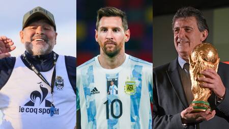 Diego Maradona, Lionel Messi y Mario Kempes. Fotos: NA.