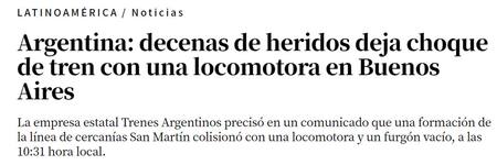 Así informaba El Comercio (Perú) sobre el choque de trenes en Palermo. Foto: captura de pantalla