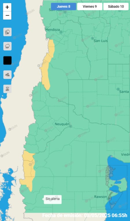 Alerta amarilla por fuertes nevadas en cuatro provincias. Foto: SMN.
