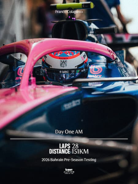 Los datos del primer día de Franco Colapinto en los tests en Bahrein.