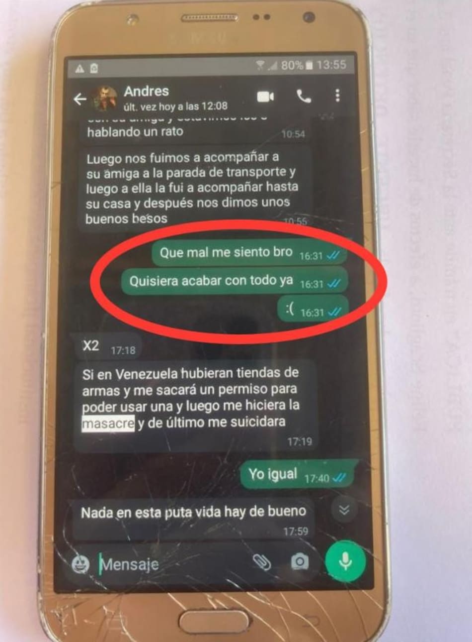 El diálogo en el WhatsApp del acusado con otro joven de nacionalidad venezolana.