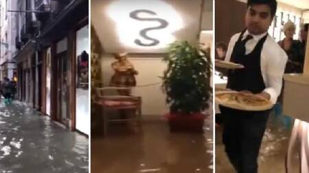 Venecia: con el agua hasta los tobillos, una pizzería desafía las inundaciones