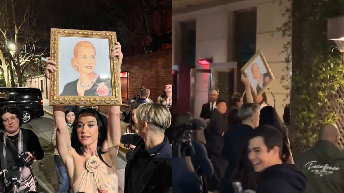 Katy Perry con un cuadro de Eva Perón.