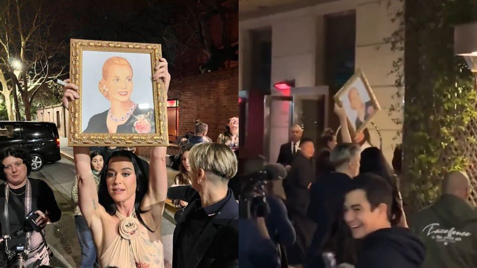 Katy Perry con un cuadro de Eva Perón.