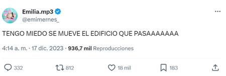 Los posteos de Emilia durante del temporal de esta madrugada. Foto: X.