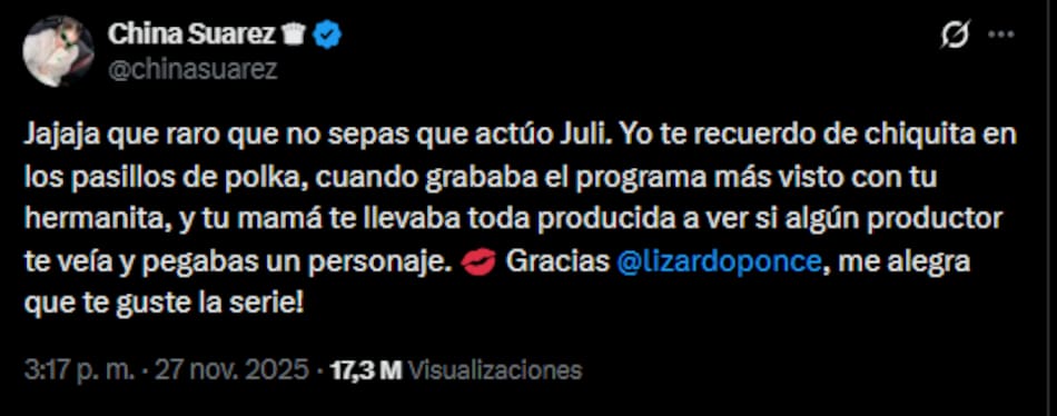 La China Suárez cuestionó a Julieta Poggio.