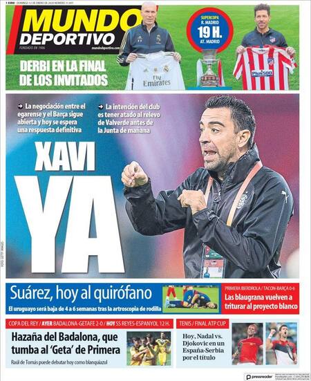 Tapas de diarios, Mundo Deportivo, domingo 12 de enero de 2020