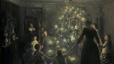 Óleo de Glade Jul. Viggo Johansen de 1881 sobre los primeros árboles navideños