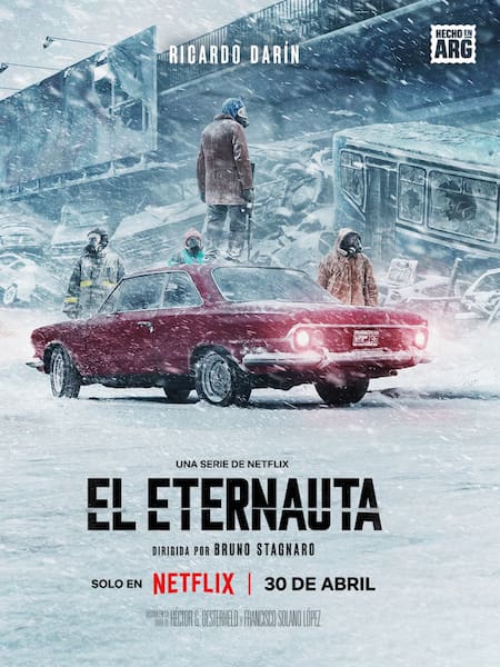 Afiche promocional de El Eternauta con el auto argentino como protagonista.
