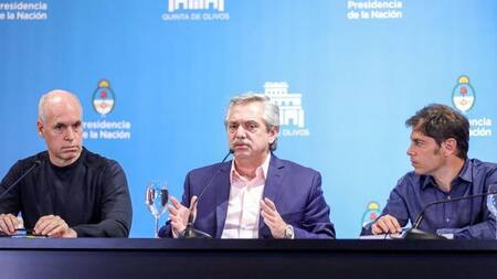 Alberto Fernández, Larreta y Kicillof, NA