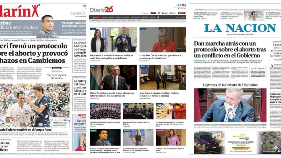 Tapas de diarios, Jueves 21-11-19