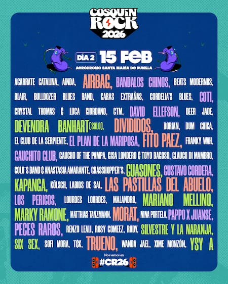 Grilla de bandas del Cosquín Rock 2026.