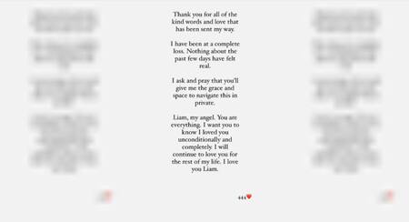 La carta de la novia de Liam Payne en redes