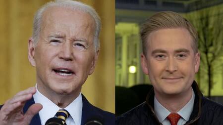 Joe Biden y el periodista Peter Doocy