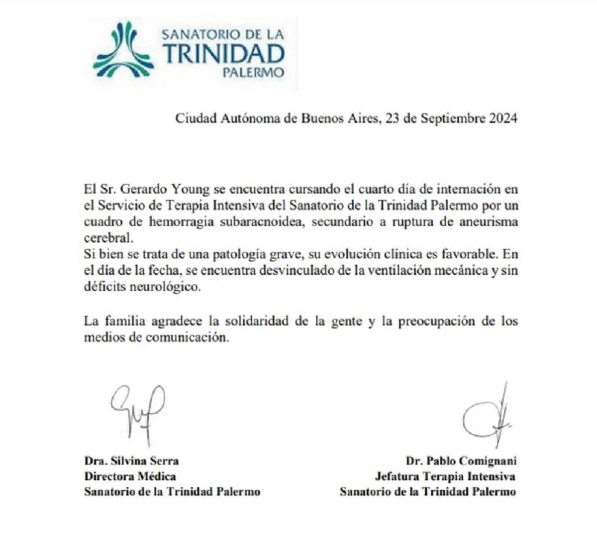 Sanatorio de La Trinidad emitió un nuevo parte médico. Foto: redes.