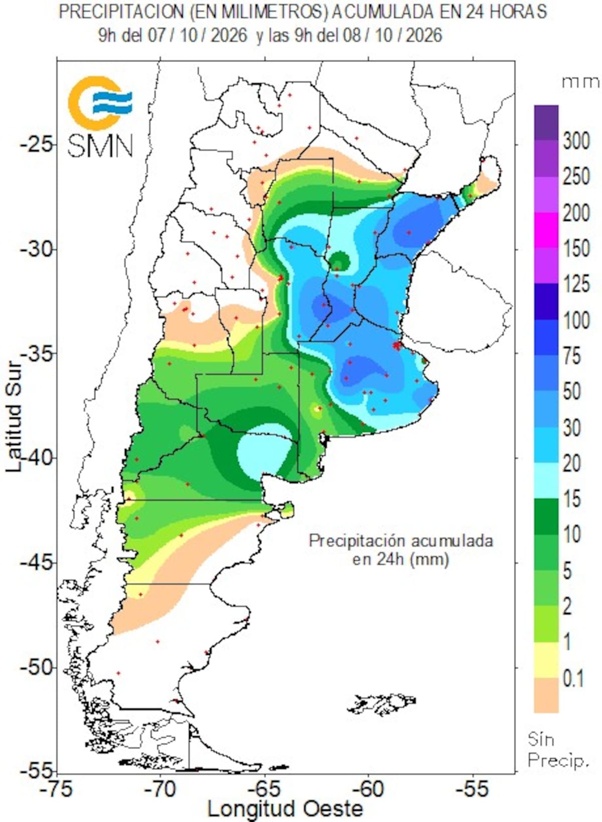 Cómo está el mapa de lluvias, según el Servicio Meteorológico Nacional