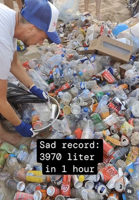 Suciedad en una playa de Bélgica. Foto: Twitter.