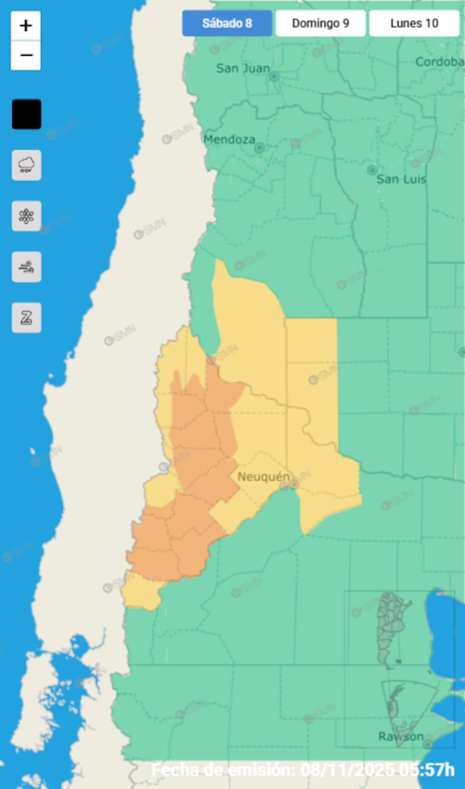 Alerta por tormentas en cuatro provincias de Argentina.