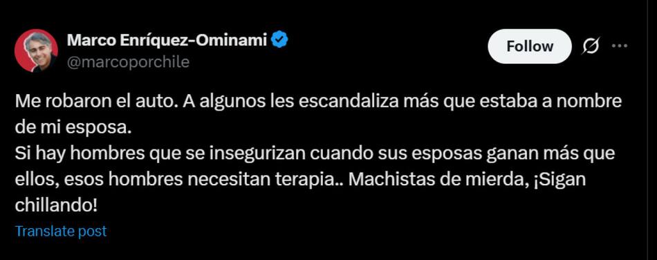 Marco Enríquez-Ominami se defiende en la red social X