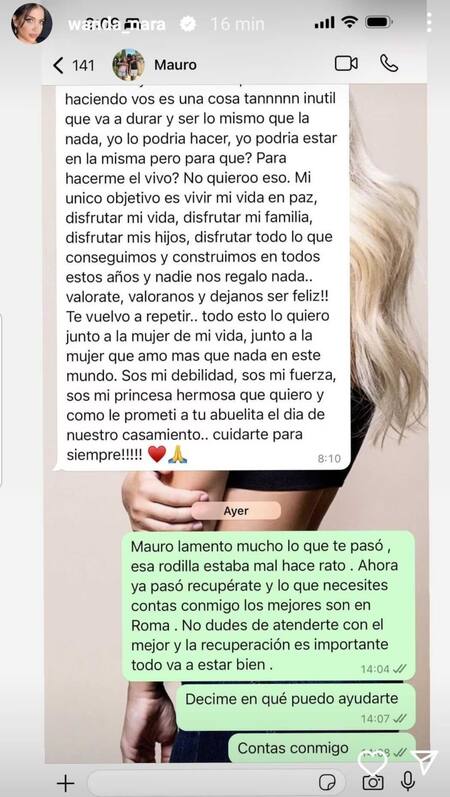 El chat entre Mauro Icardi y Wanda Nara. Foto: Captura Instagram.