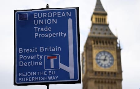 Brexit. Manifestantes en Londres, Febrero 2023. Foto Reuters