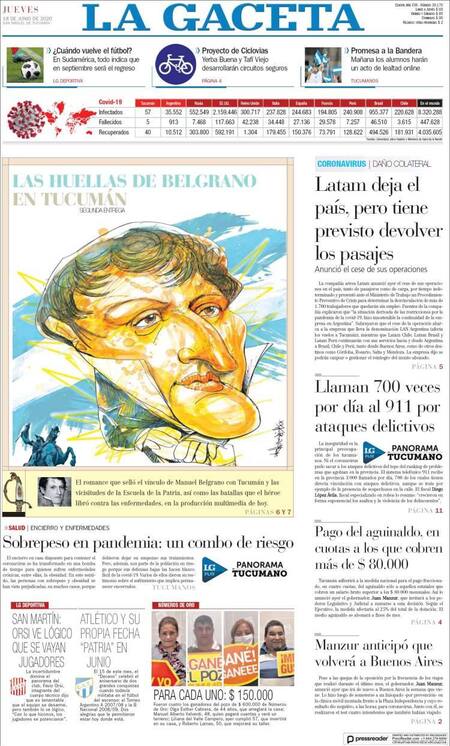 Tapas de diarios, La Gaceta, jueves 18 de junio de 2020