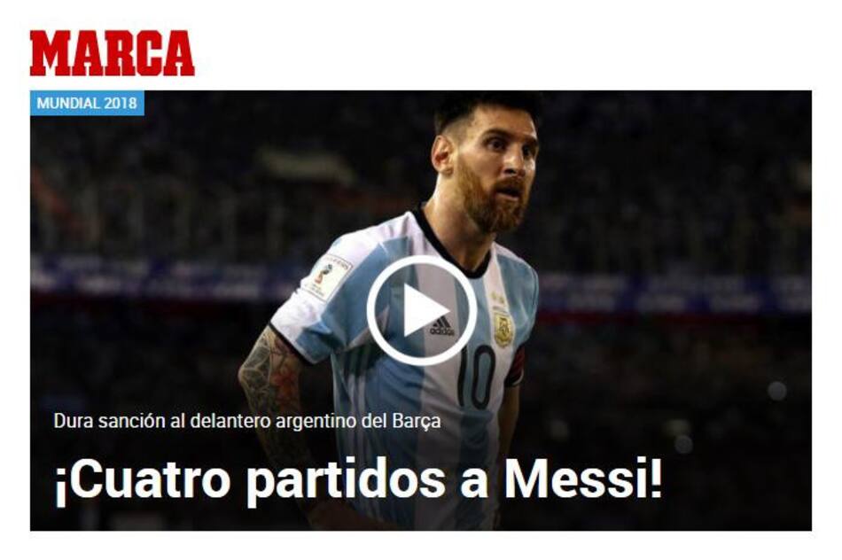 Sanción a Messi en los medios del Mundo