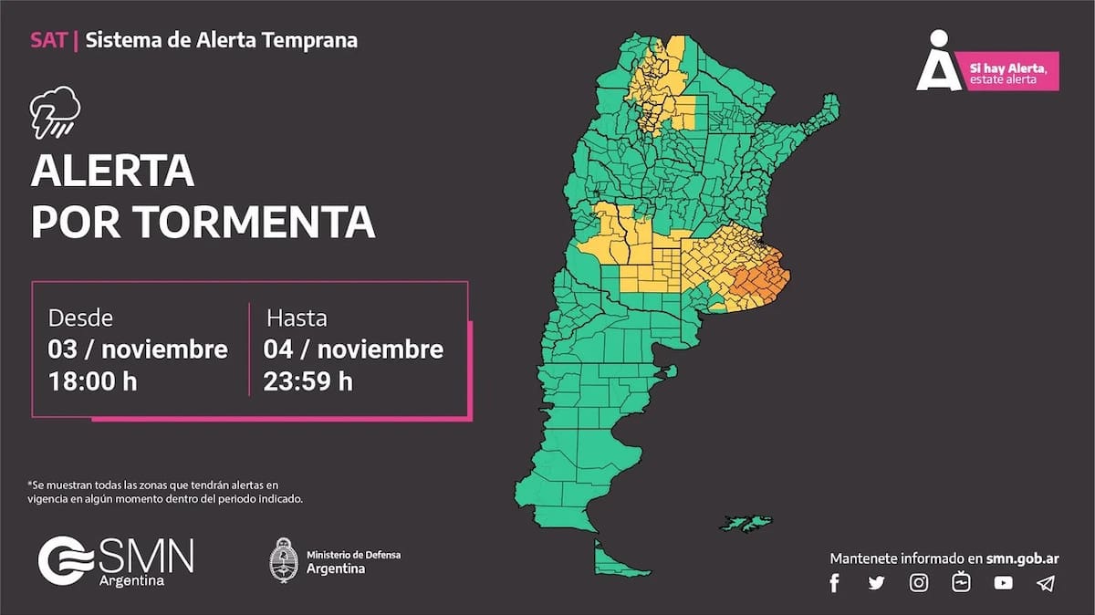 Alerta meteorológica lunes 4 de noviembre de 2024. NA