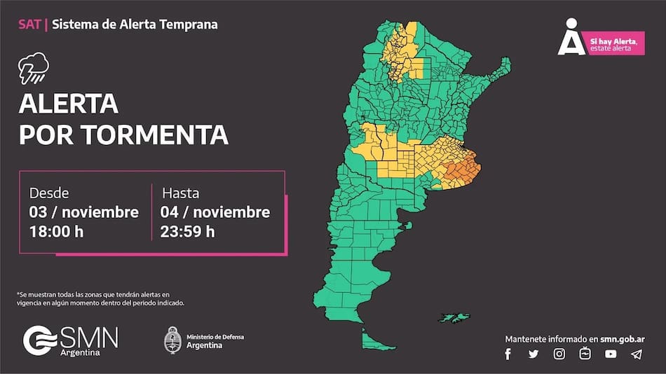 Alerta meteorológica lunes 4 de noviembre de 2024. NA